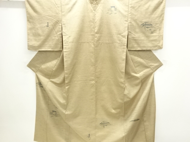 JAPANESE KIMONO / HITOE HOMONGI / SILK / TSUMUGI / KATAZOME / CHAYATSUJI